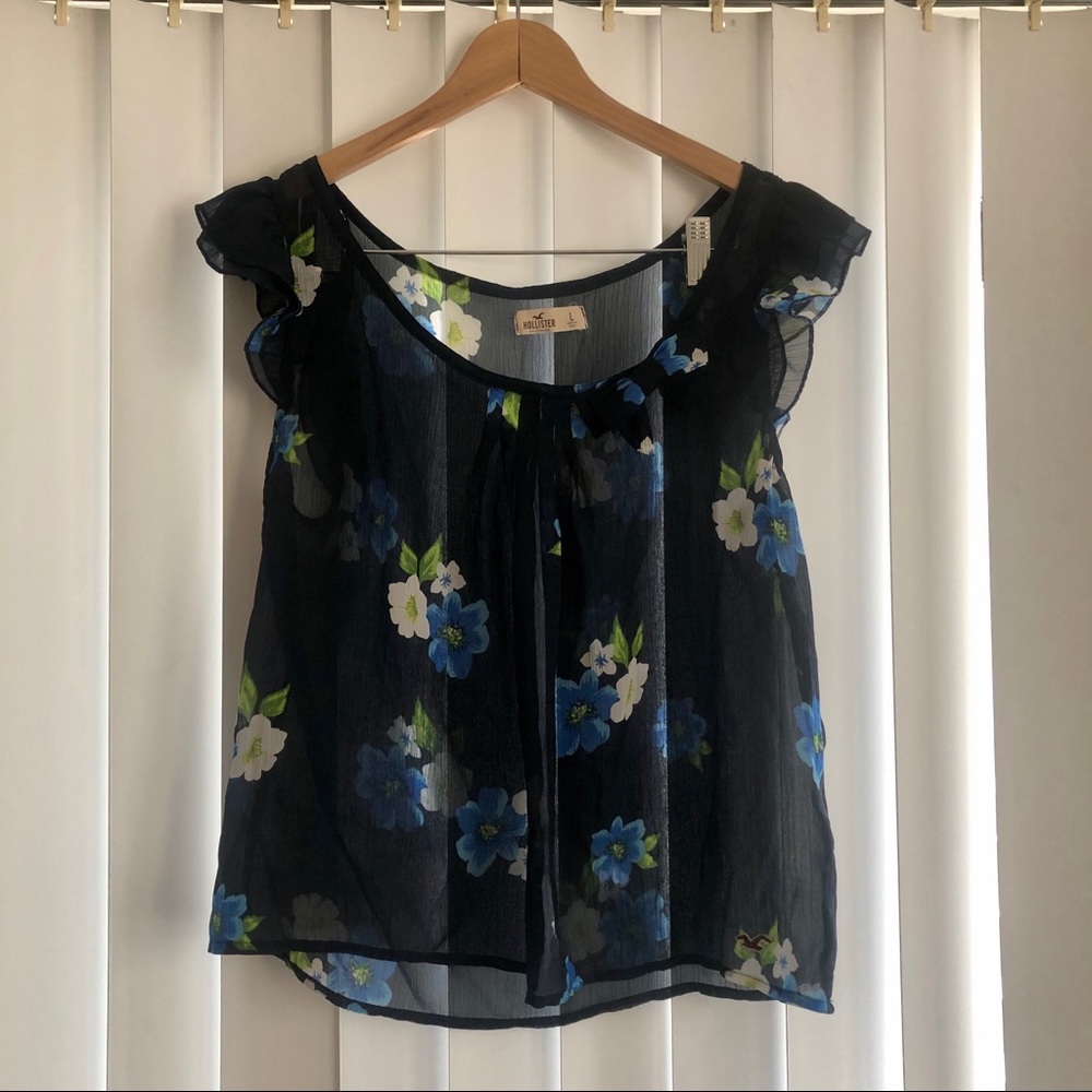 Hollister Sheer Blue Floral Top
